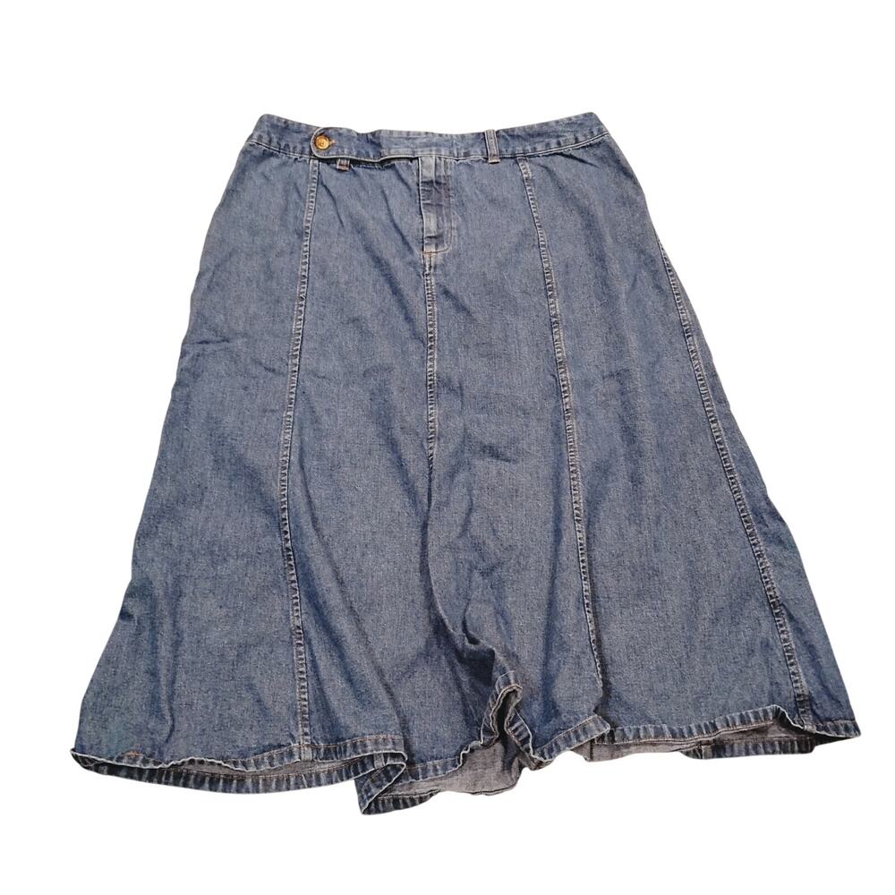Women's Orvis Sz 16 Jean Flared Pleated Midi Jean Denim Skirt Y2K 100% Cotton